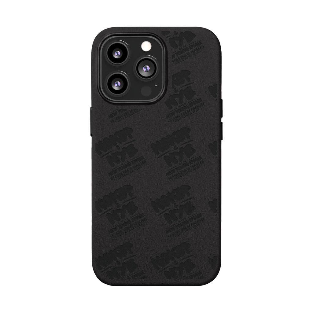 Nokop & Nye Engraved PU Leather Phone Case — Sleek Black Protective Case with Subtle Embossed Logo