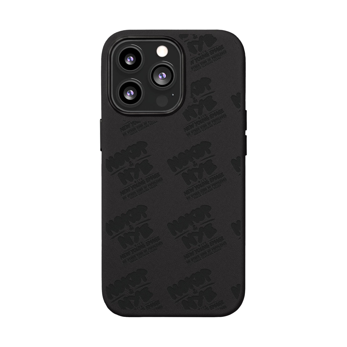 Nokop & Nye Engraved PU Leather Phone Case — Sleek Black Protective Case with Subtle Embossed Logo