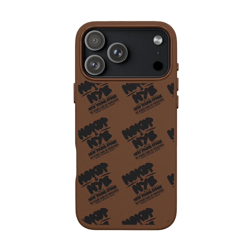 Nokop & Nye Engraved PU Leather Phone Case — Sleek Black Protective Case with Subtle Embossed Logo