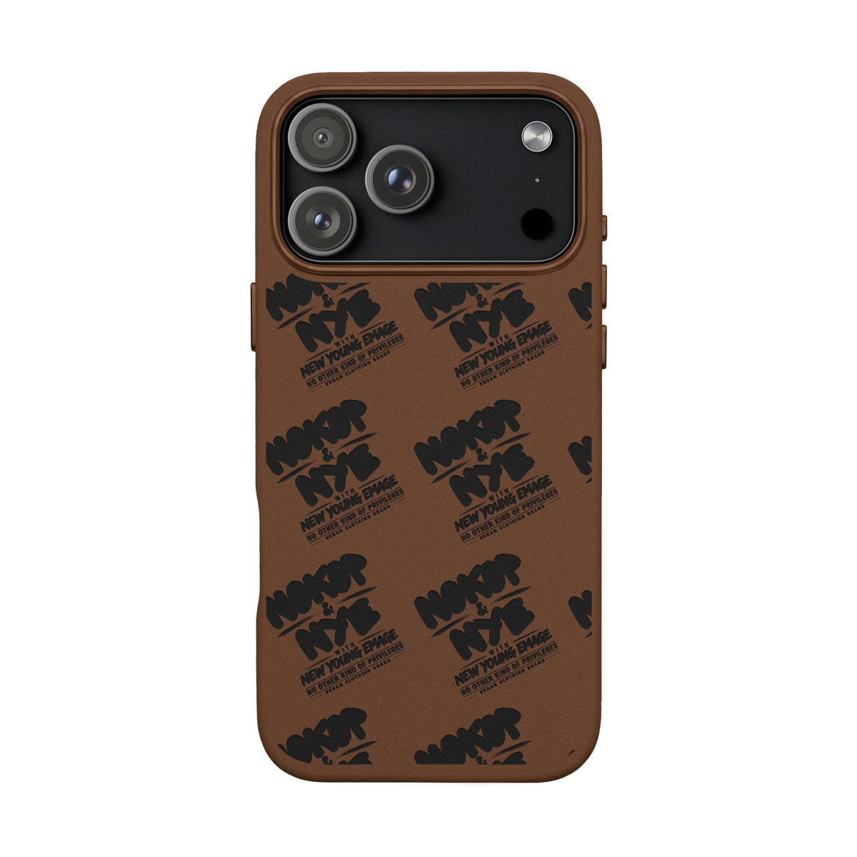 Nokop & Nye Engraved PU Leather Phone Case — Sleek Black Protective Case with Subtle Embossed Logo