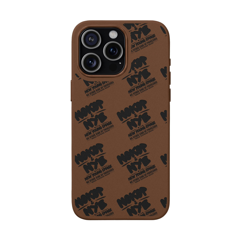 Nokop & Nye Engraved PU Leather Phone Case — Sleek Black Protective Case with Subtle Embossed Logo