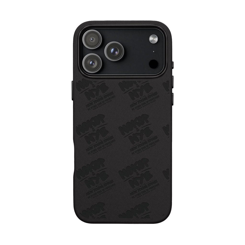 Nokop & Nye Engraved PU Leather Phone Case — Sleek Black Protective Case with Subtle Embossed Logo