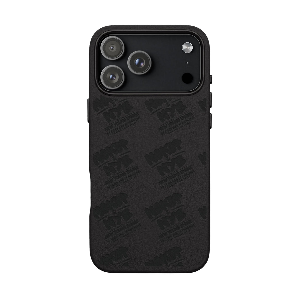 Nokop & Nye Engraved PU Leather Phone Case — Sleek Black Protective Case with Subtle Embossed Logo