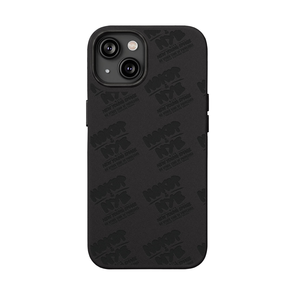 Nokop & Nye Engraved PU Leather Phone Case — Sleek Black Protective Case with Subtle Embossed Logo