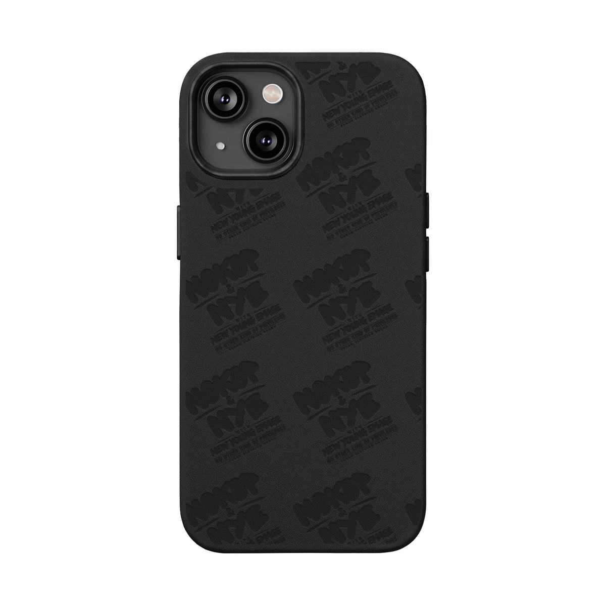 Nokop & Nye Engraved PU Leather Phone Case — Sleek Black Protective Case with Subtle Embossed Logo