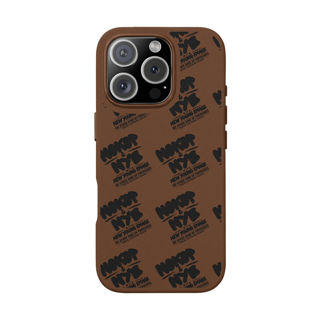Nokop & Nye Engraved PU Leather Phone Case — Sleek Black Protective Case with Subtle Embossed Logo