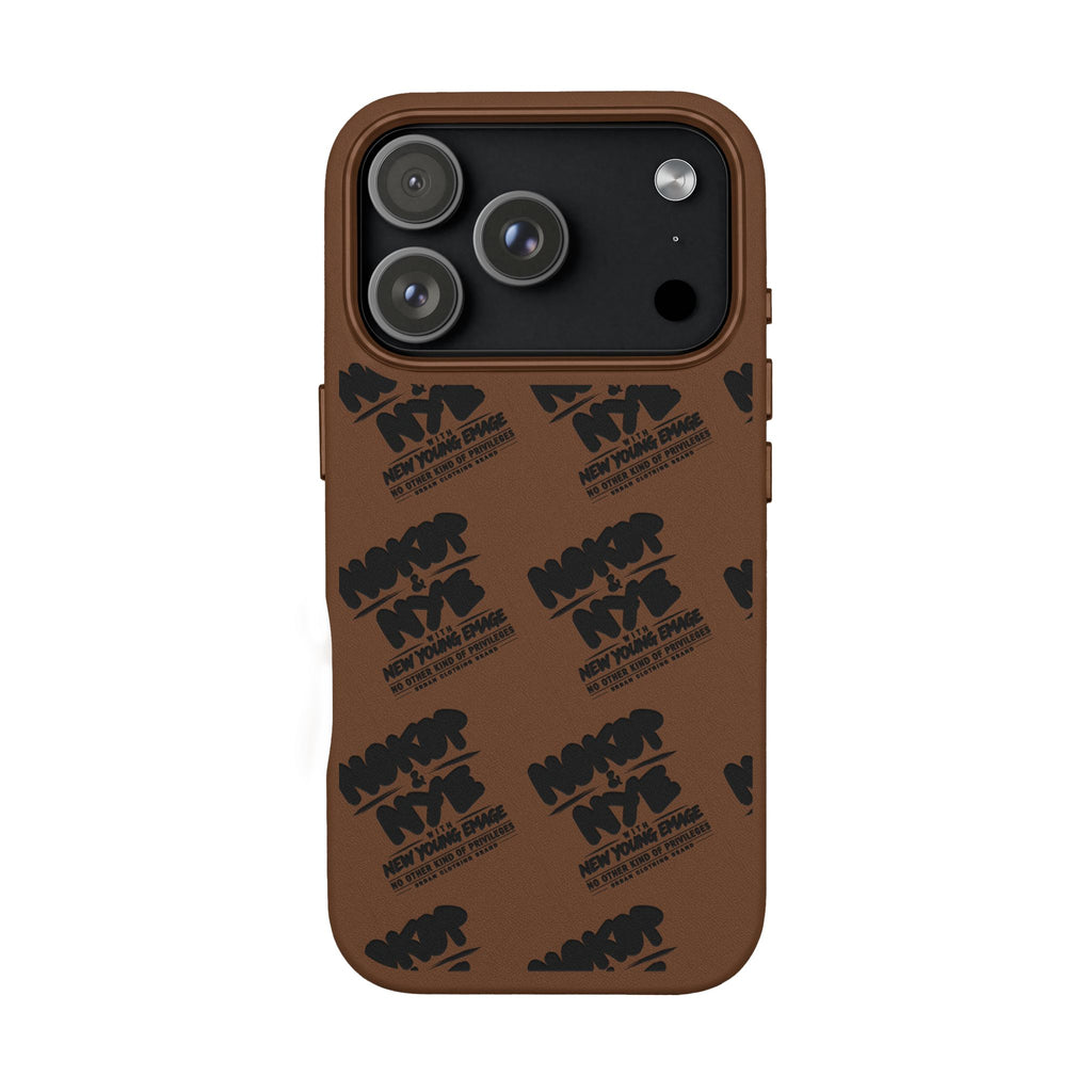 Nokop & Nye Engraved PU Leather Phone Case — Sleek Black Protective Case with Subtle Embossed Logo