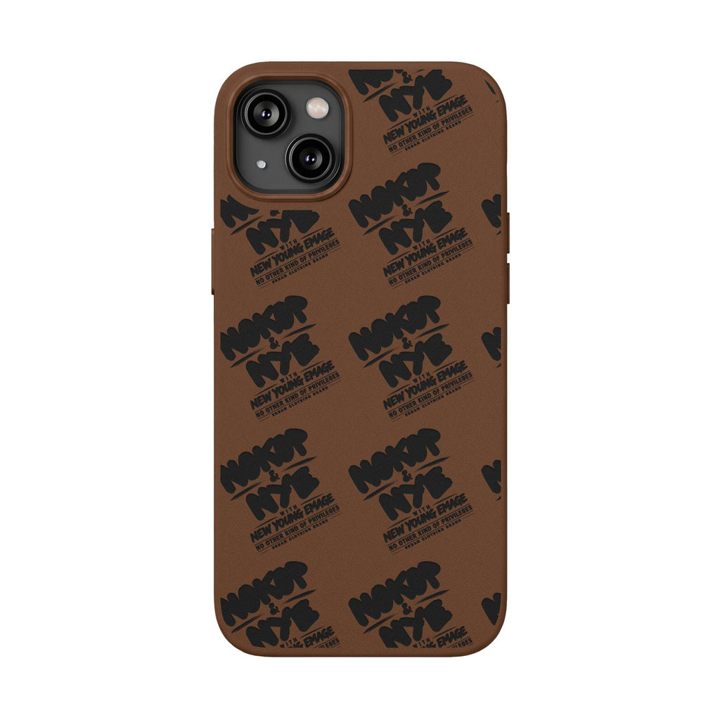 Nokop & Nye Engraved PU Leather Phone Case — Sleek Black Protective Case with Subtle Embossed Logo