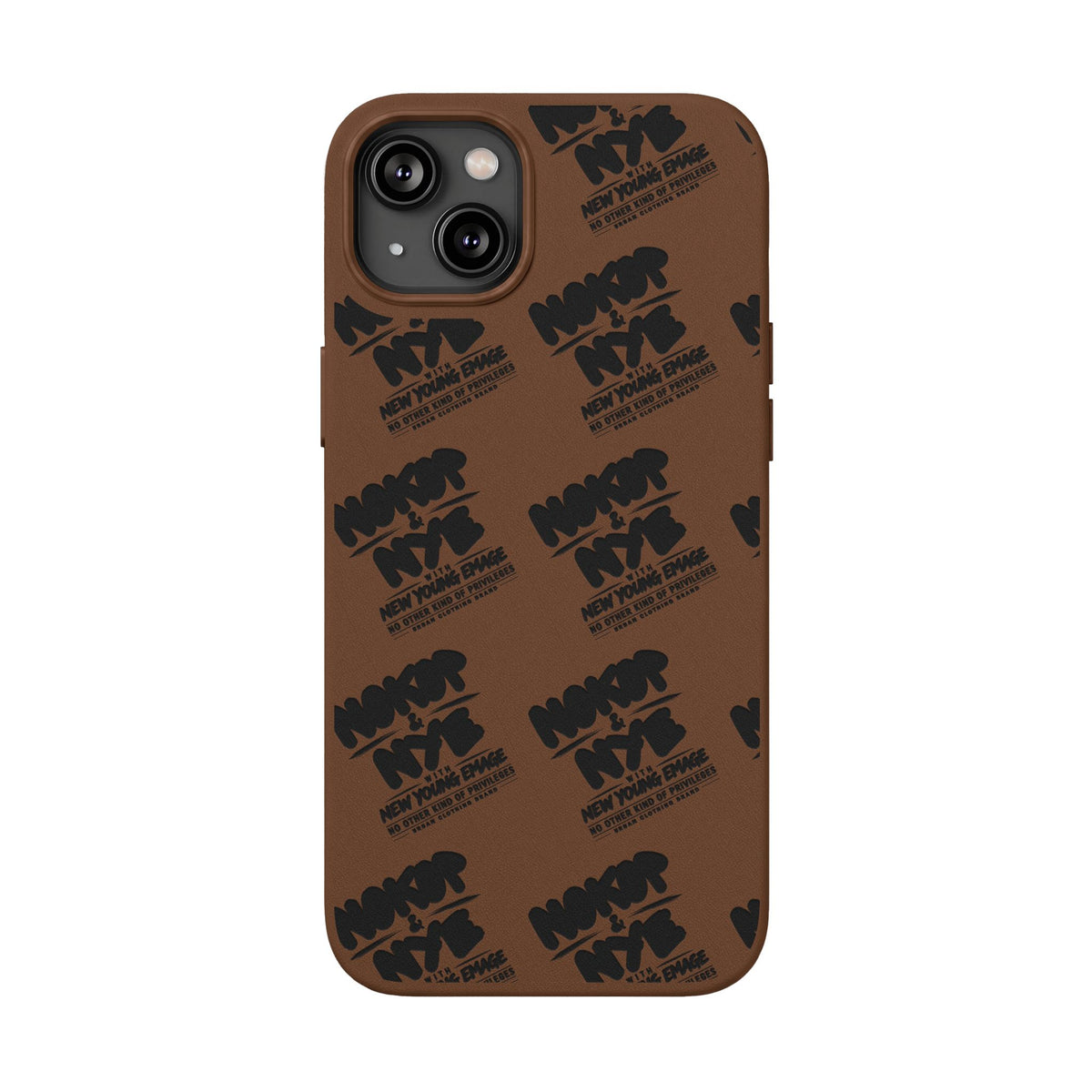 Nokop & Nye Engraved PU Leather Phone Case — Sleek Black Protective Case with Subtle Embossed Logo