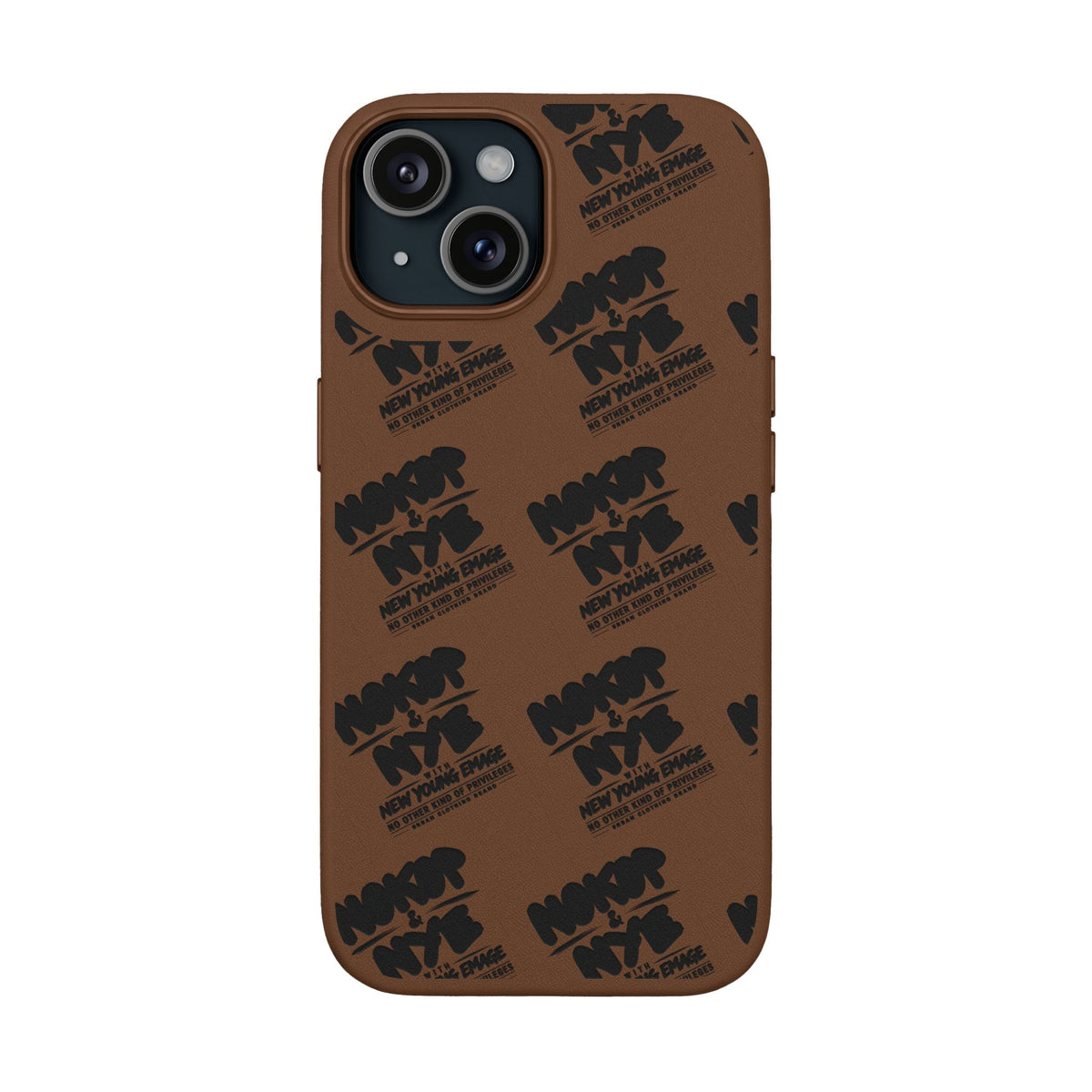 Nokop & Nye Engraved PU Leather Phone Case — Sleek Black Protective Case with Subtle Embossed Logo
