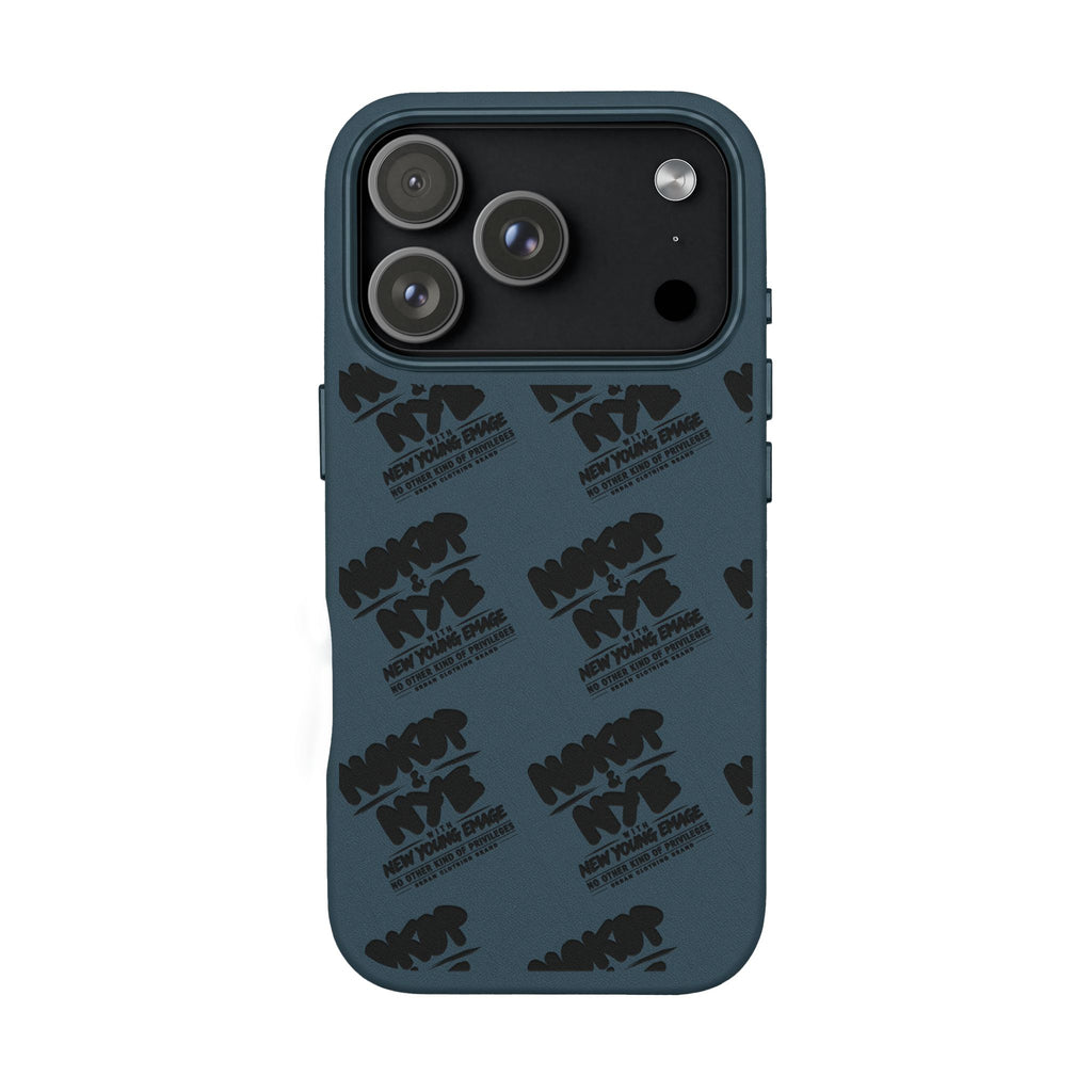 Nokop & Nye Engraved PU Leather Phone Case — Sleek Black Protective Case with Subtle Embossed Logo