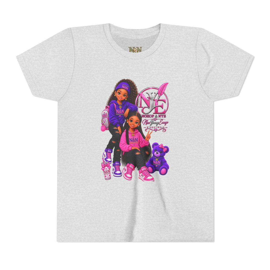 Youth Tee — Pink 'NOKOP & NYE' Streetwear Graphic Tee for Girls