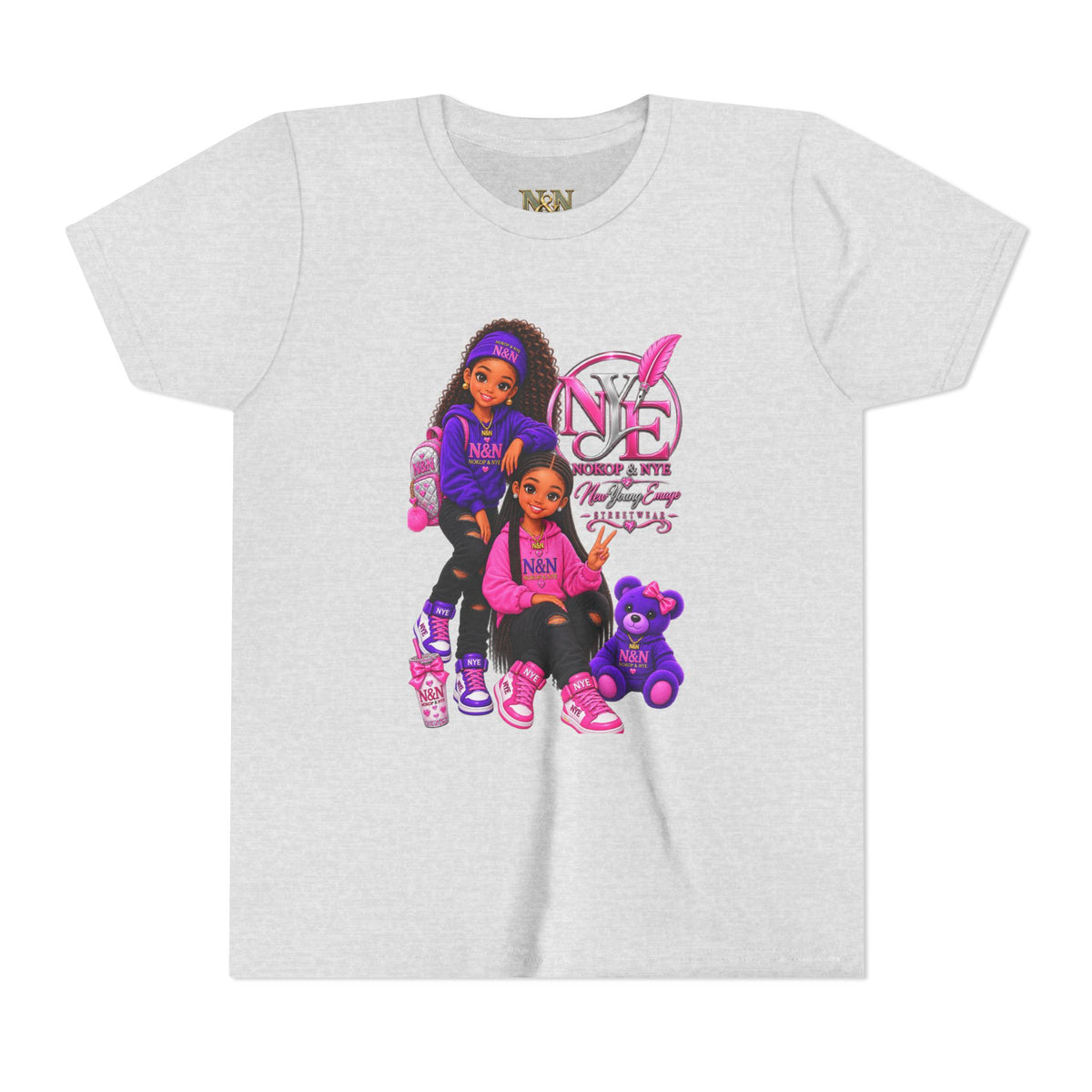 Youth Tee — Pink 'NOKOP & NYE' Streetwear Graphic Tee for Girls