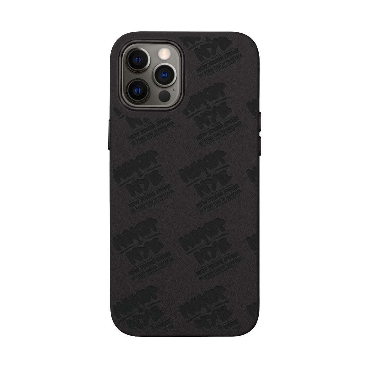 Nokop & Nye Engraved PU Leather Phone Case — Sleek Black Protective Case with Subtle Embossed Logo