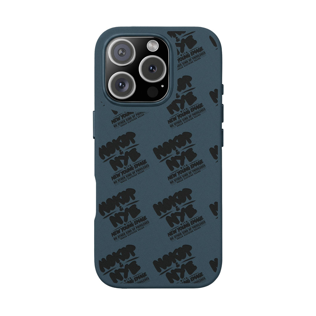 Nokop & Nye Engraved PU Leather Phone Case — Sleek Black Protective Case with Subtle Embossed Logo