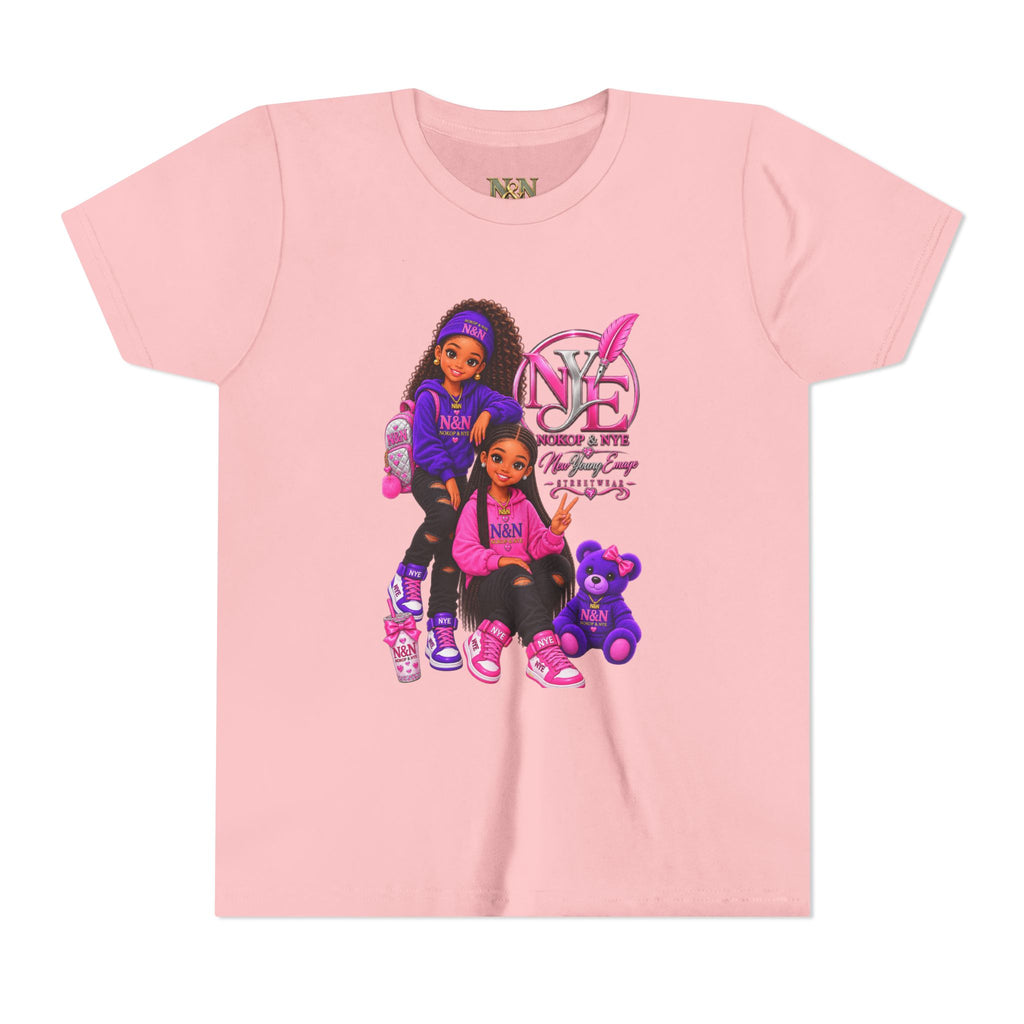 Youth Tee — Pink 'NOKOP & NYE' Streetwear Graphic Tee for Girls