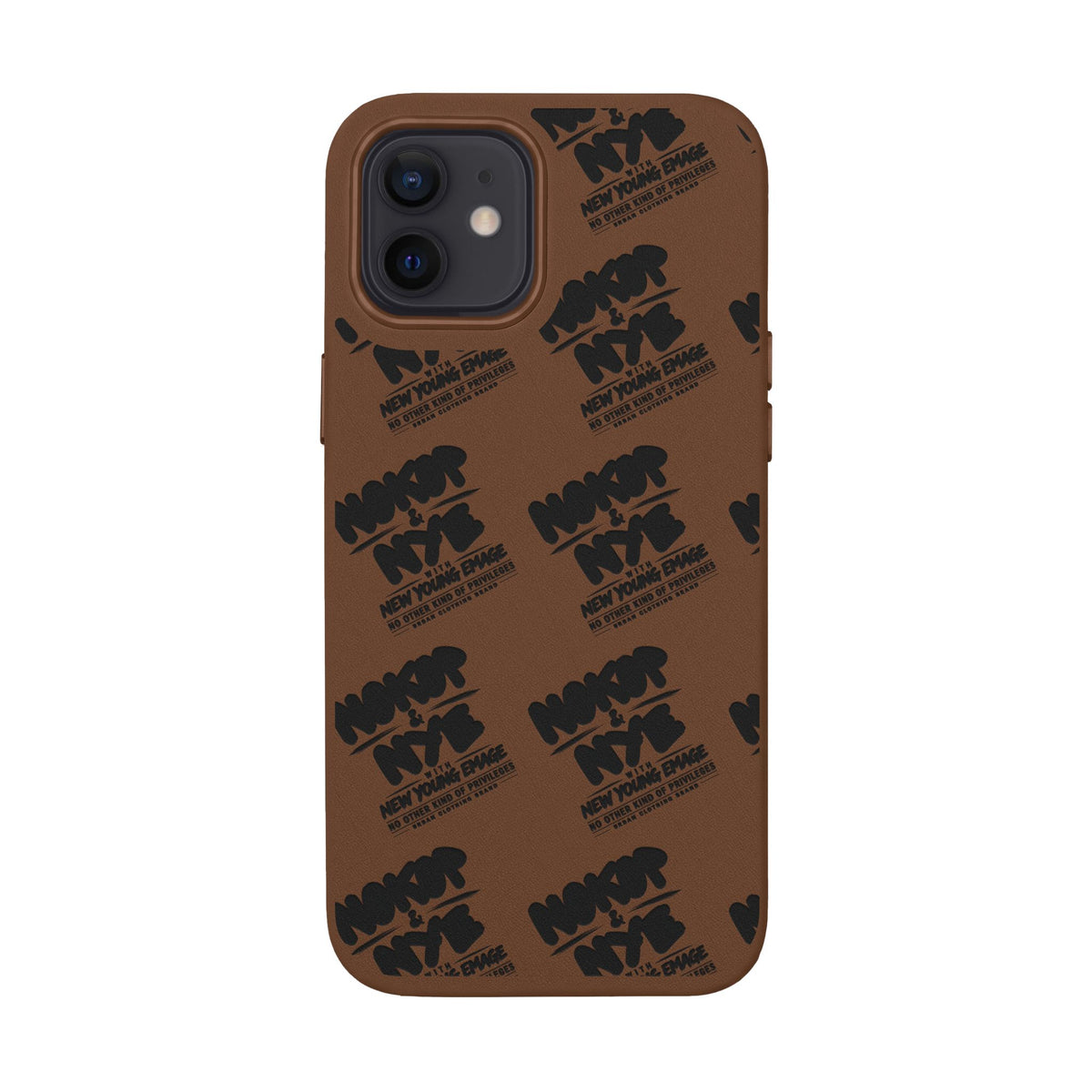 Nokop & Nye Engraved PU Leather Phone Case — Sleek Black Protective Case with Subtle Embossed Logo